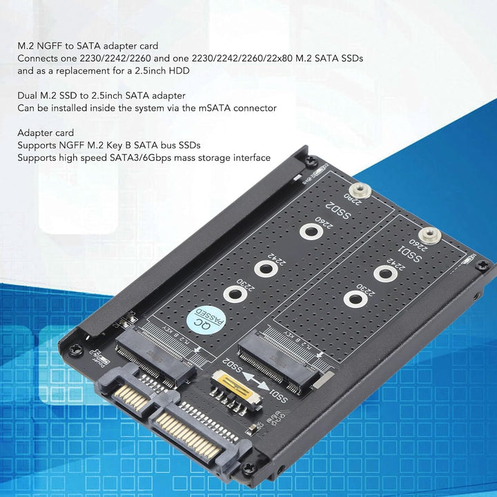 Elprico M.2 SSD auf 2,5 Zoll SATA Adapterkarte, Dual NGFF B M Key M.2 SSD Karte, 2,5 Zoll SATA Combo