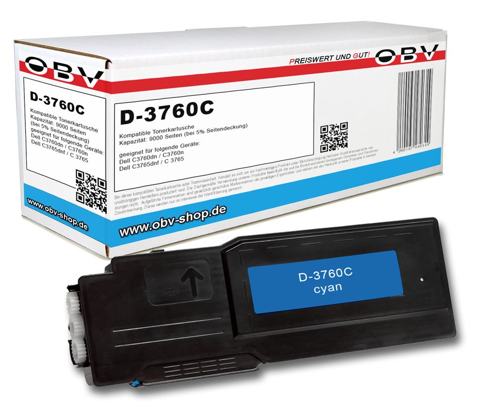 OBV kompatibler Toner als Ersatz für 593-11122 für Dell C3765dnf C3760dn C3765 C3760 Cyan, 9000 Seit