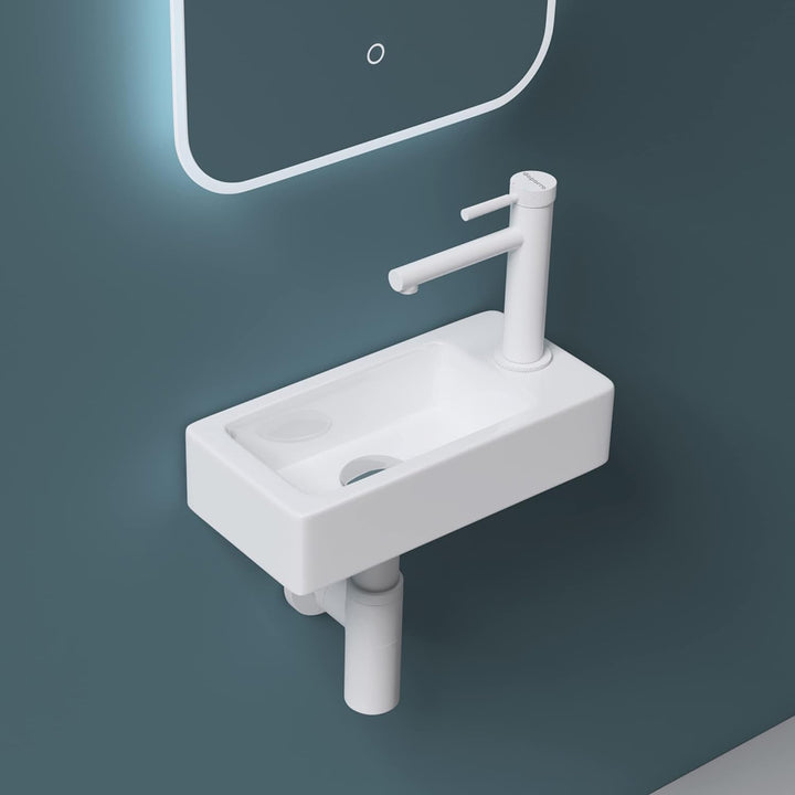 Mai&Mai: Hängewaschbecken aus Keramik in weiss mit Nano-Beschichtung Brüssel3053L Hahnloch: Rechts,