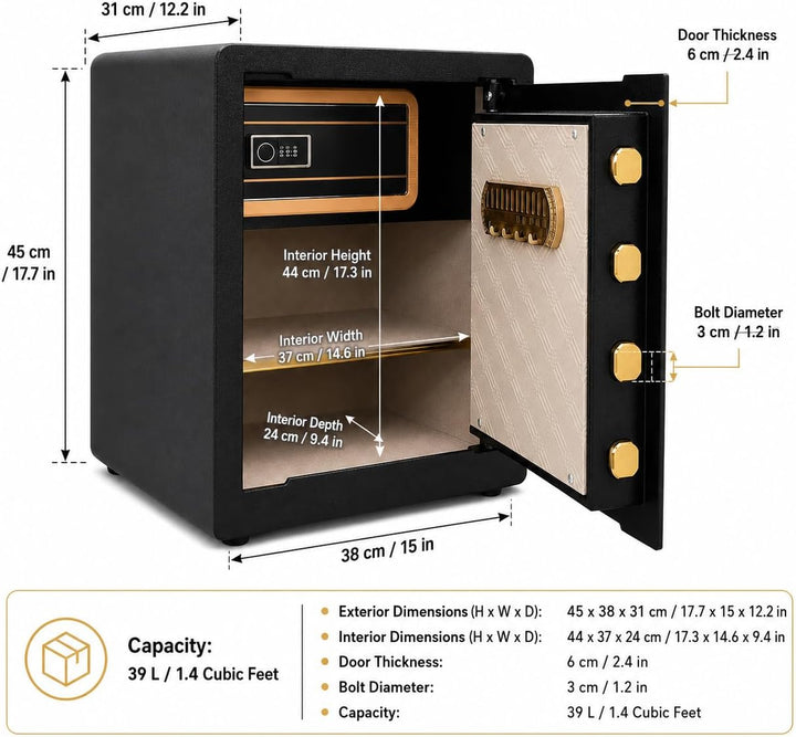 Safe Box, 45 cm High 1.4 Cubic Feet Home Office Safe with Built-in Safe Compartment, Security Cabine