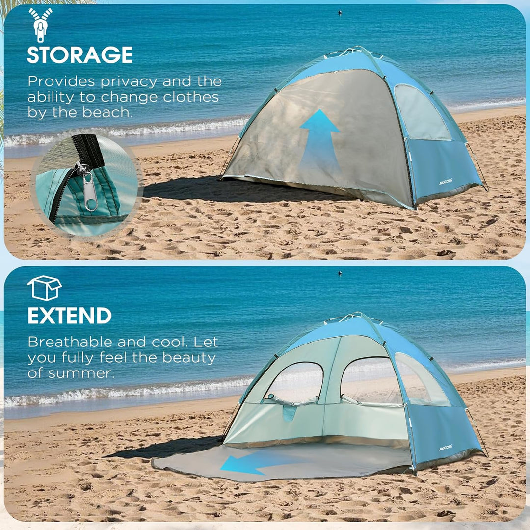 JAICOM Strandmuschel, 2-3 Personen Strandzelt mit UPF 50+ UV Schutz, Leichtes, schnell aufzubauendes