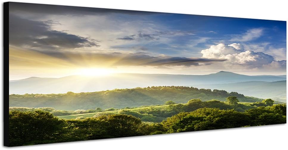 Paul Sinus Art Panoramabild auf Leinwand und Keilrahmen 150x50cm Ukraine Berge Wald Sonnenaufgang Wo