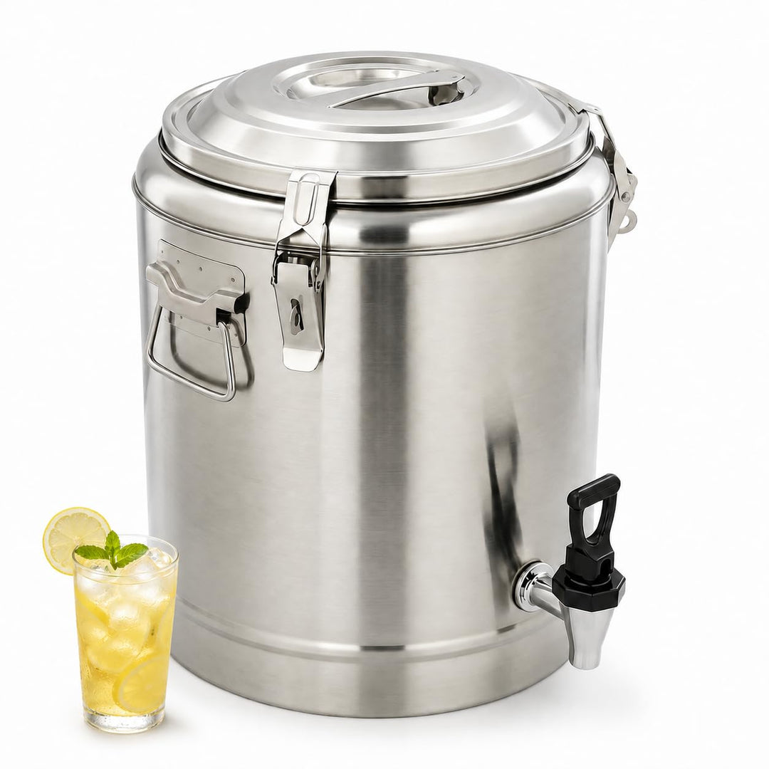 Thermobehälter für Essen Edelstahl 14L Isolierbehälter mit Zapfhahn