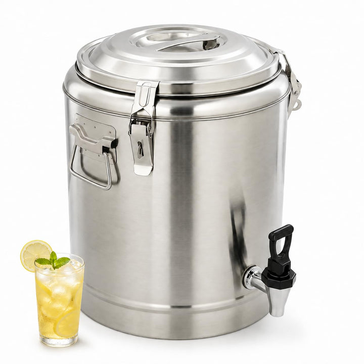 Thermobehälter für Essen Edelstahl 14L Isolierbehälter mit Zapfhahn