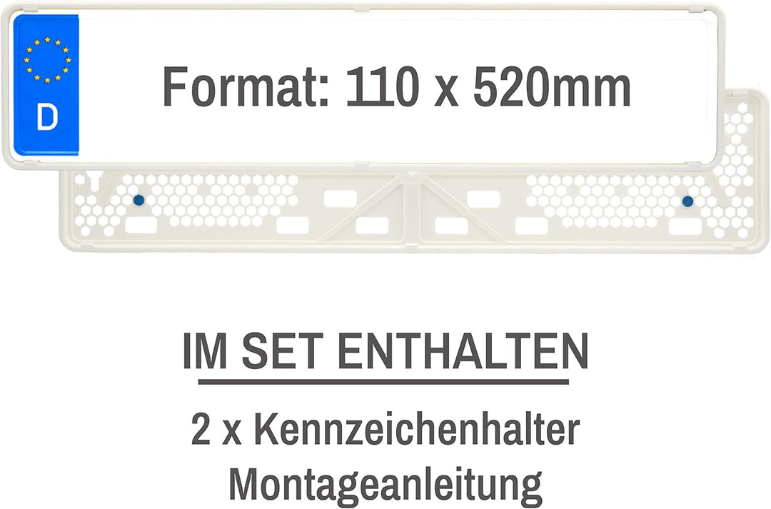 EUROSNAP Auto Kennzeichenhalter Weiss 2er Set Inklusive Montageanleitung - für Deutschland - Dezente