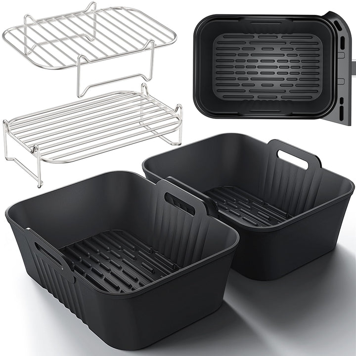 Ninja Heissluftfritteuse Zubehör | Ninja Dual Silikonform & Grillrost | HONYAO 4 Teile Airfryer Sili