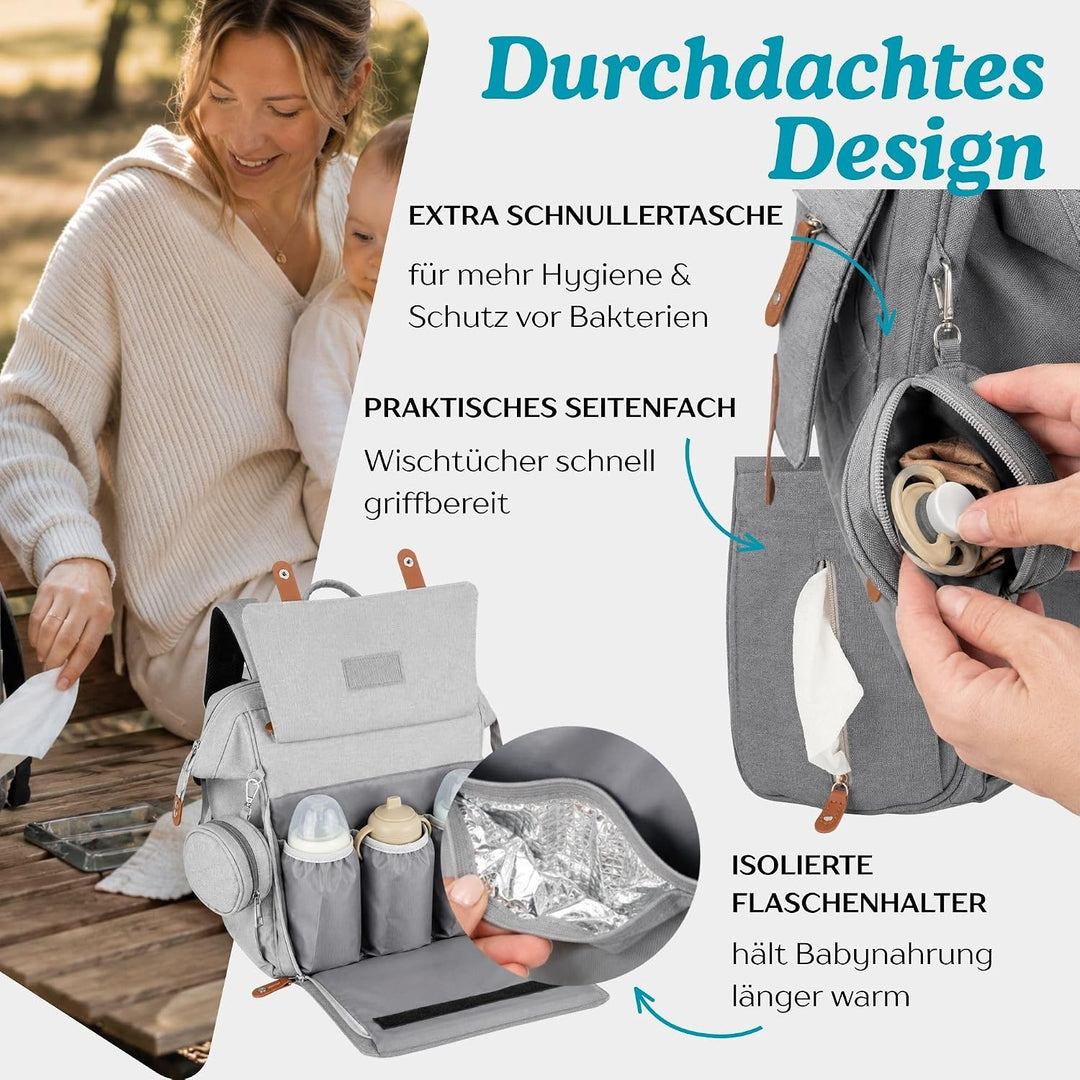 Wickelrucksack mit Personalisierter Wickelunterlage, Wickeltasche Baby Gross, Babyrucksack für Unter