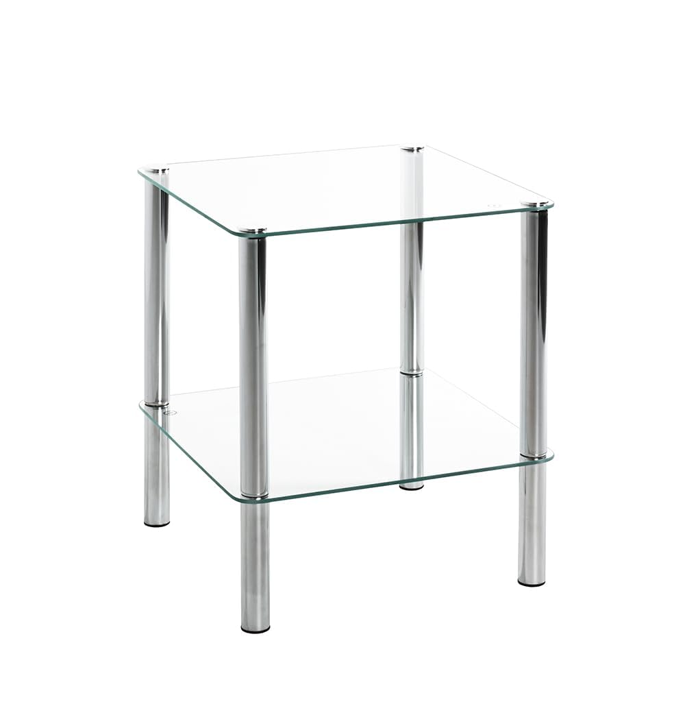 Haku-Möbel Beistelltisch eckig - verchromtes Stahlrohr 2 Ablagen Sichterheitsglas H 47 cm,