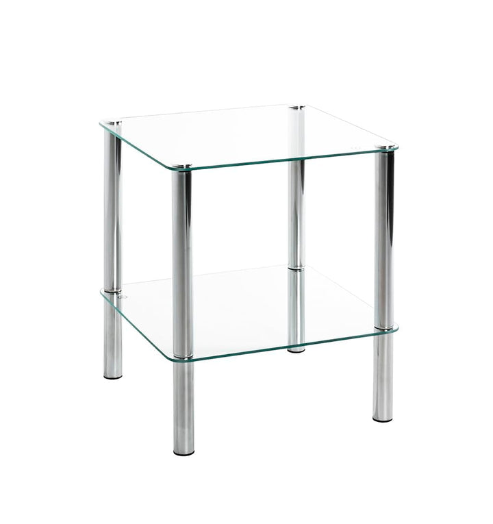Haku-Möbel Beistelltisch eckig - verchromtes Stahlrohr 2 Ablagen Sichterheitsglas H 47 cm,