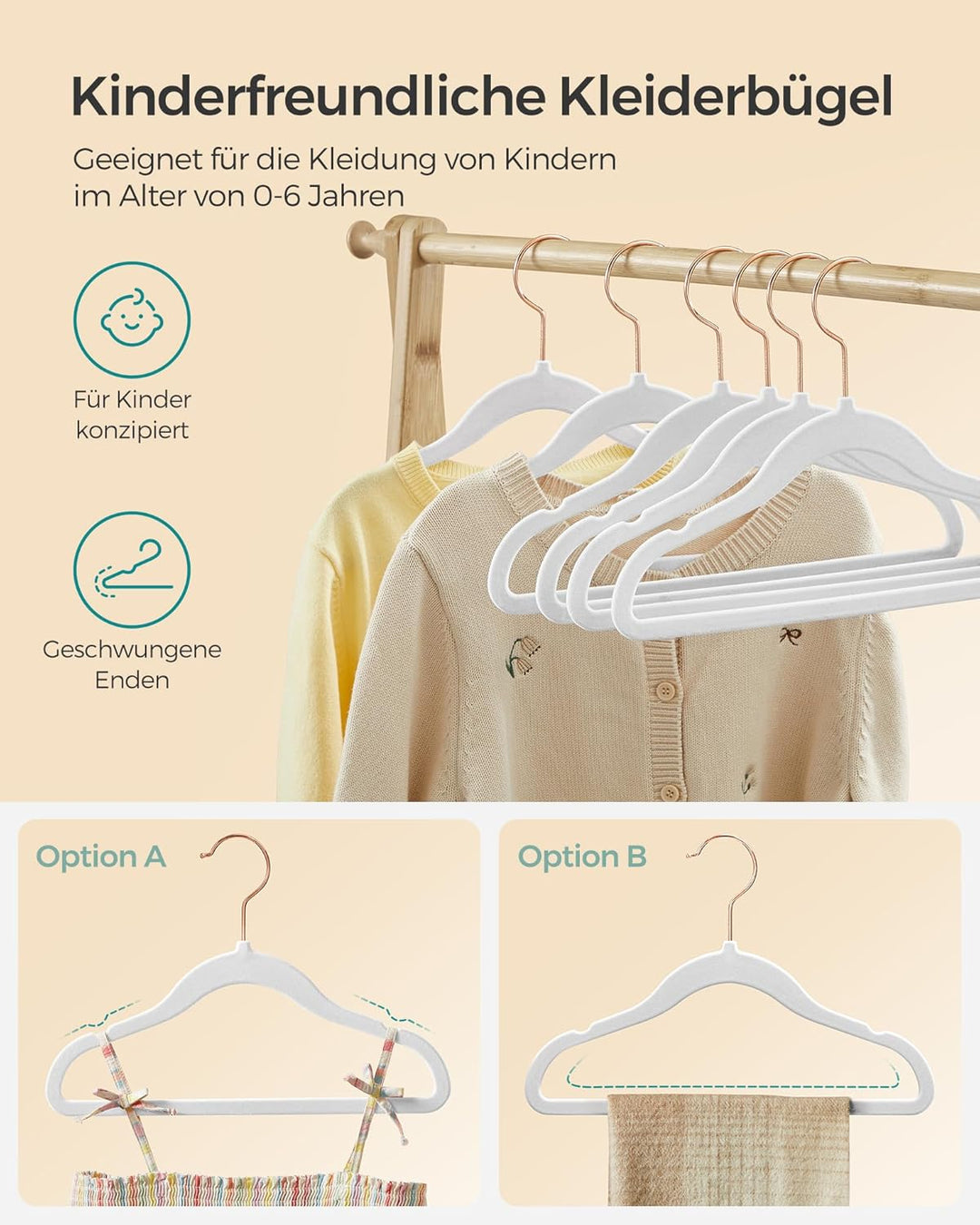 SONGMICS Kinderkleiderbügel, 30er Set Kleiderbügel Kinder, Baby-Kleiderbügel, Bügel Samt, 360° drehb