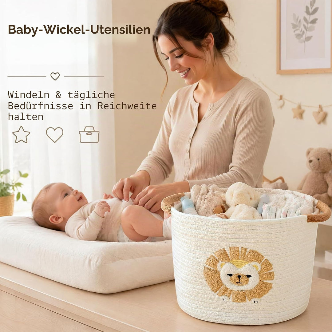Aufbewahrungskorb Kinder Korb Geflochten Wäschekorb Kinderzimmer Wickeltisch Organizer Korb Mit Löwe