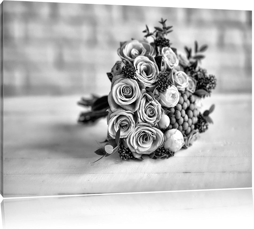 Pixxprint Monocrome, Romantischer Blumenstrauss, Format: 100x70 auf Leinwand, 100x70