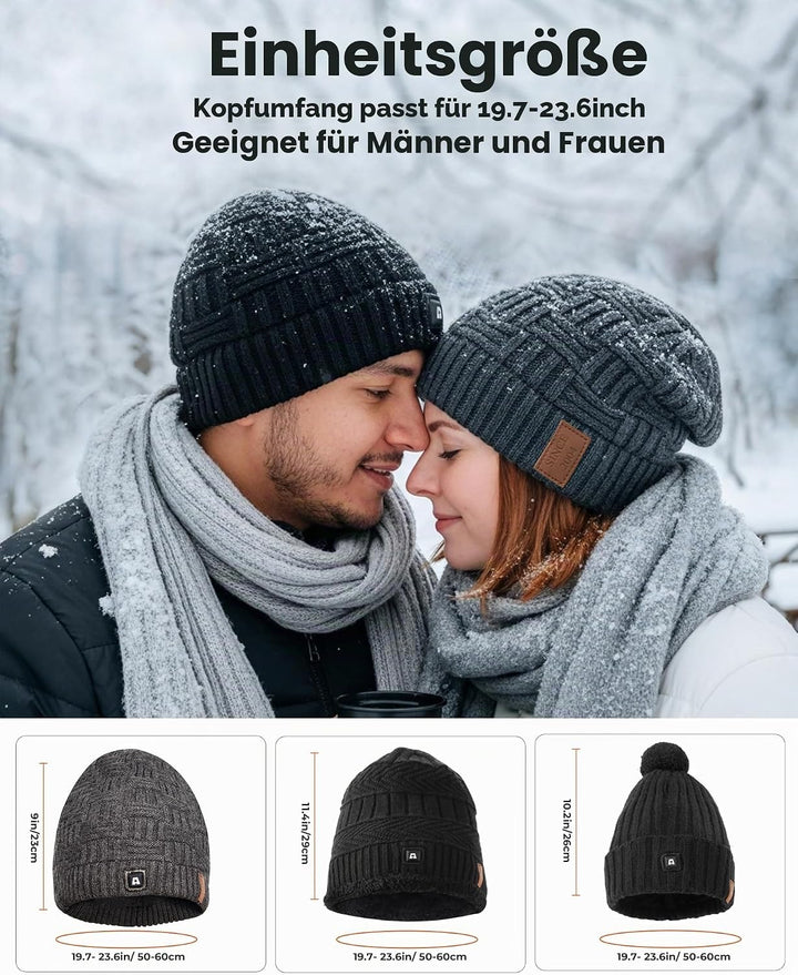 ARRIS Beheizte Mütze, elektrisch, beheizt, Beanie-Kopfwärmer, mit 7,4 V wiederaufladbarem Akku, für