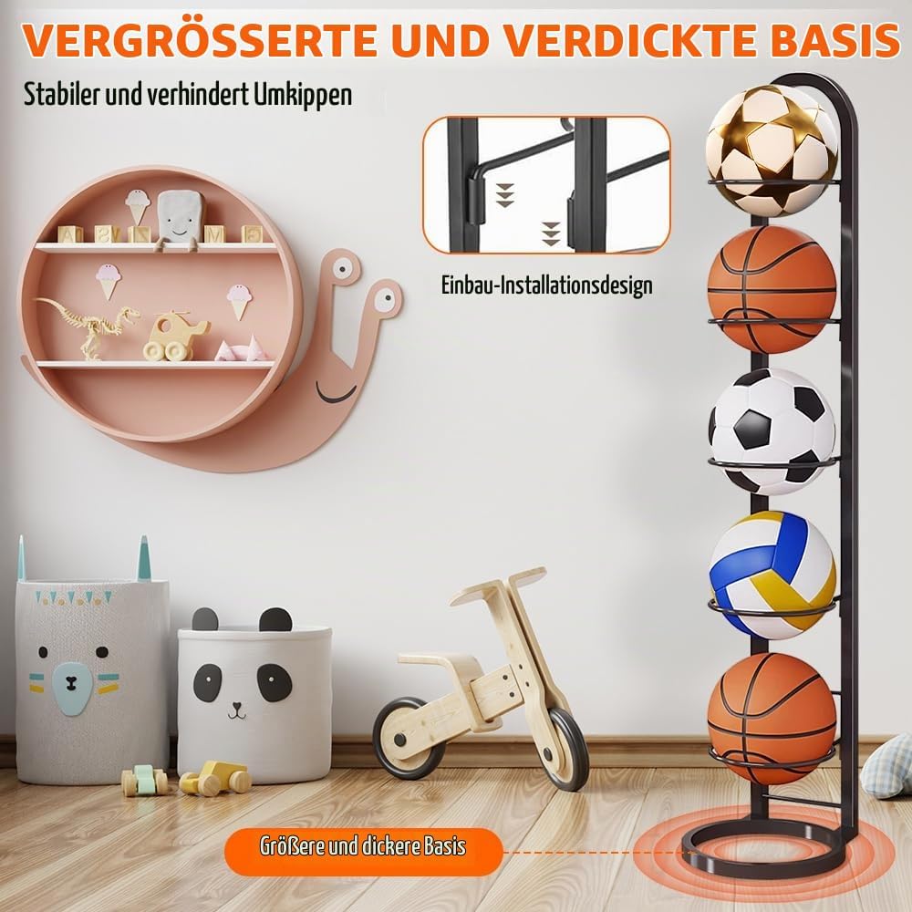 Stufiger Ballständer, Vertical Ballregal Fussball Ständer, Abnehmbares Standing Rack Halter, Ball Au