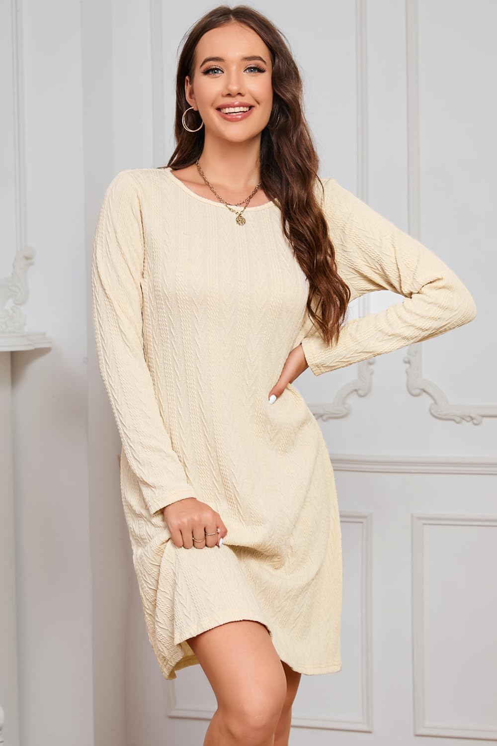 STYLEWORD Strickkleid Damen Kleid Langarm Herbstkleid Pulloverkleid Elegant Herbst Winterkleid Tunik