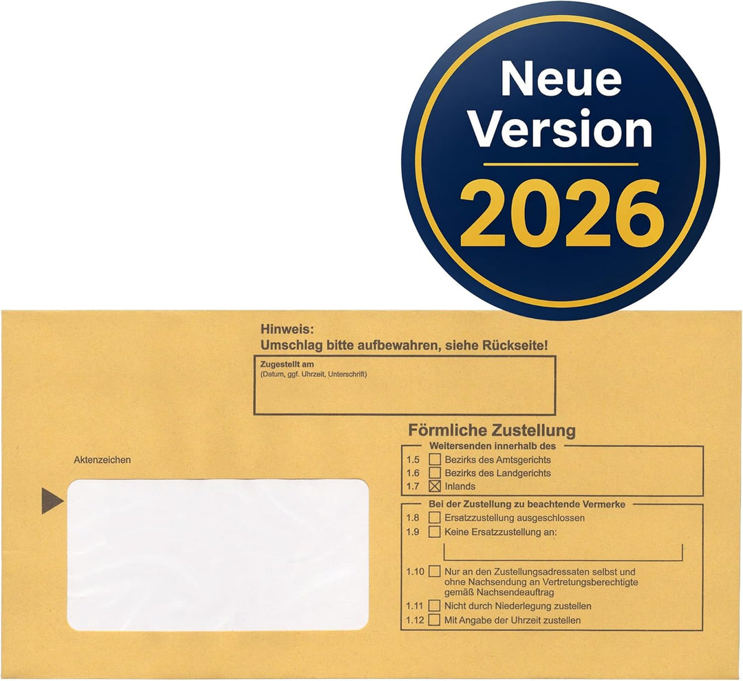 Postzustellungsumschläge DIN Lang „ Förmliche Zustellung “ - Zustellungshüllen mit Fenster (110 × 22