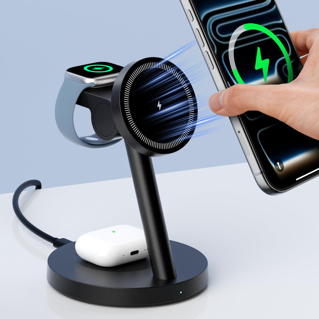 KPON 3 IN 1 Magsafe Ladestation für Apple Watch und iPone, Induktive iPhone Ladestation Magsafe Lade