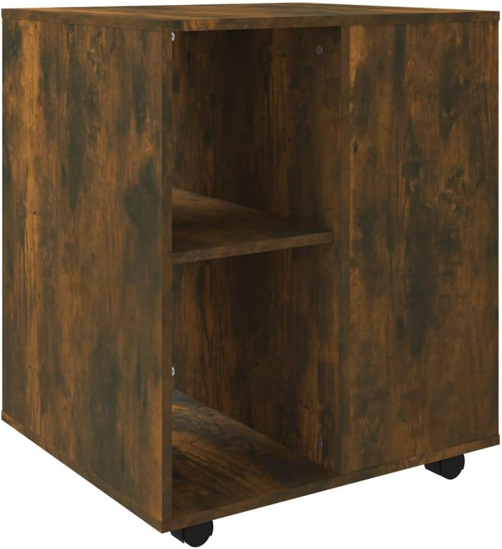 Rollschrank Räuchereiche 60x53x72 cm Holzwerkstoff Rollcontainer mit Regalen Mobiler Aktenschrank mi