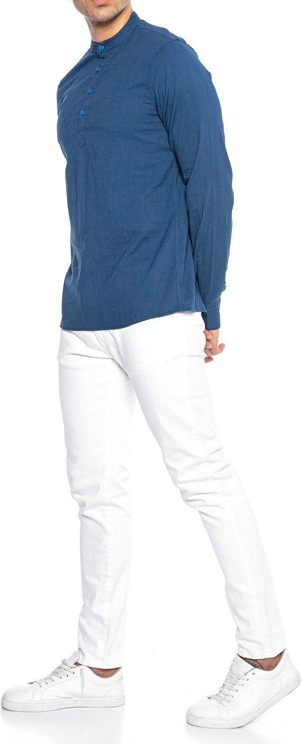 Redbridge Elegantes Herren Leinenhemd Langarm Casual Baumwolle M Blau, M Blau