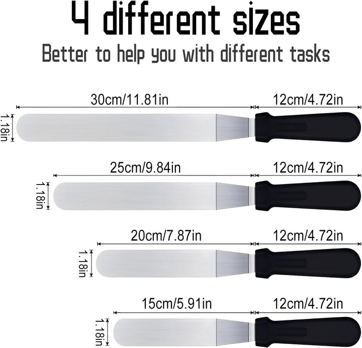 4 Stück Tortenspachtel, mit 3 Professionellen, Abgewinkelten Kuchenspateln mit 15 cm, 20 cm, 25 cm,