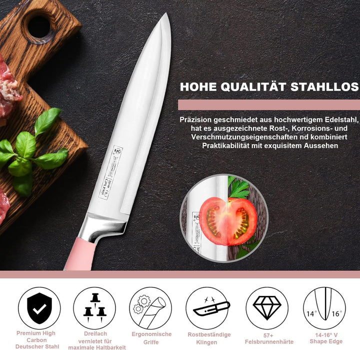 Küchenmesser-Set,9-Stücke Rosa Sharp Non-Stick beschichtet Chef Messer Block Set, Edelstahl Messer S