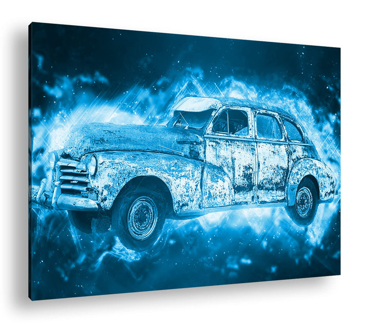 deyoli alter verrosteter Oldtimer Format 100x70 Effekt: Monocrome Blau als Leinwandbild, Motiv ferti