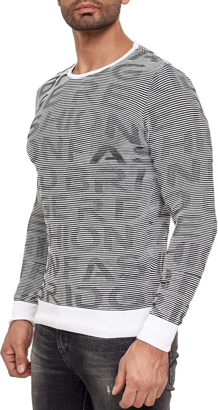 Redbridge Herren Pullover Strickpullover 3D Structure Kontrast XL Weiss, XL Weiß