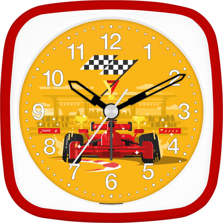 Eurotime Wecker Jungen Rennauto Rennsport, Kinderwecker, Rot, Kunststoffgehäuse und Kunststoffglas,