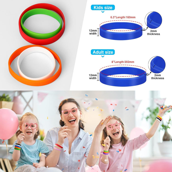 100 Stück Silikon Armband Universal Armbänder Blank Gummi silikonarmbänder Blau Kinder-6.3'', Blau K
