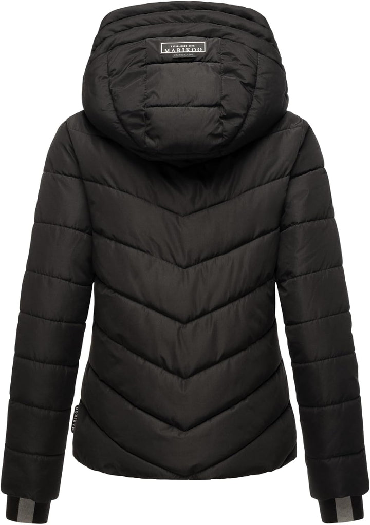 MARIKOO Damen Winterjacke warme Steppjacke mit abnehmbarer Kapuze Samuiaa XVI XS-3XL XL Schwarz, XL