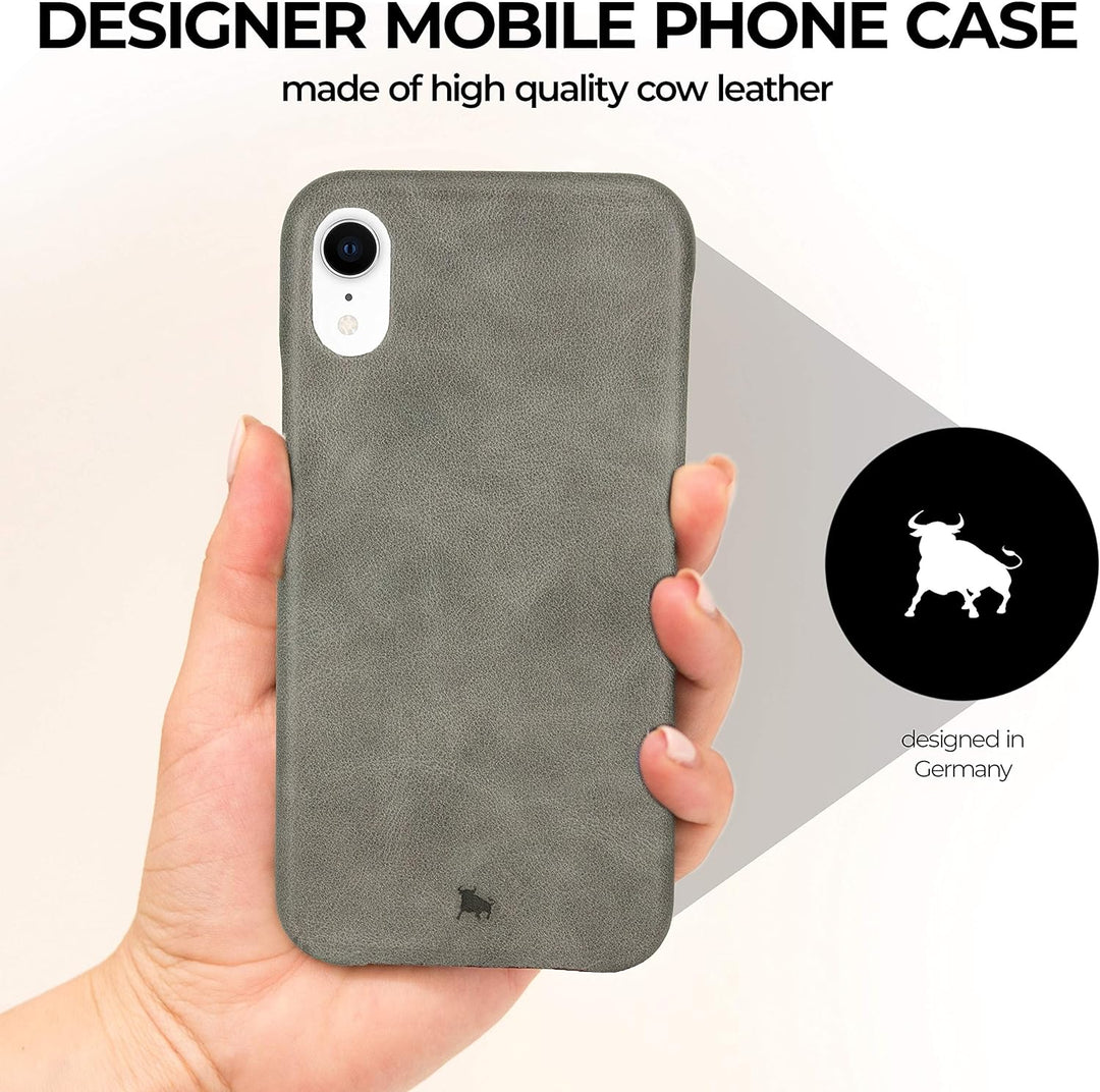 BULLAZO Menor Classic – Edle Hülle aus Leder, Kompatibel mit iPhone XR 10R, Grau, Grau