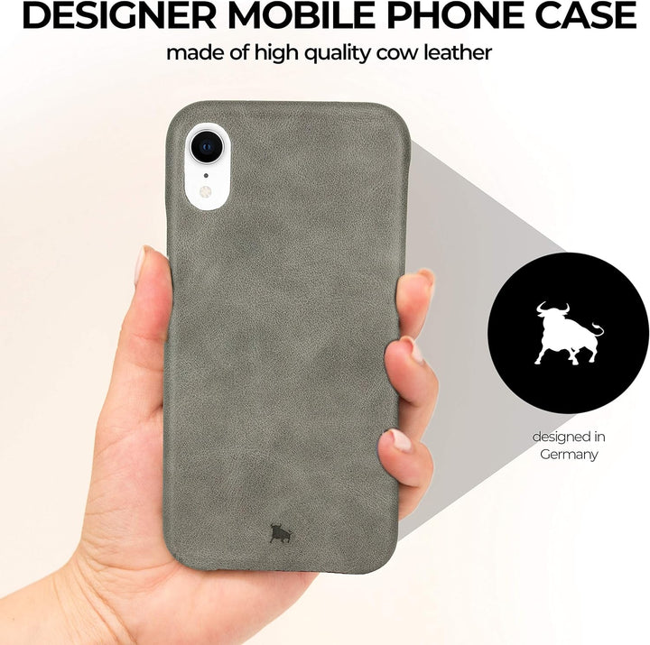 BULLAZO Menor Classic – Edle Hülle aus Leder, Kompatibel mit iPhone XR 10R, Grau, Grau
