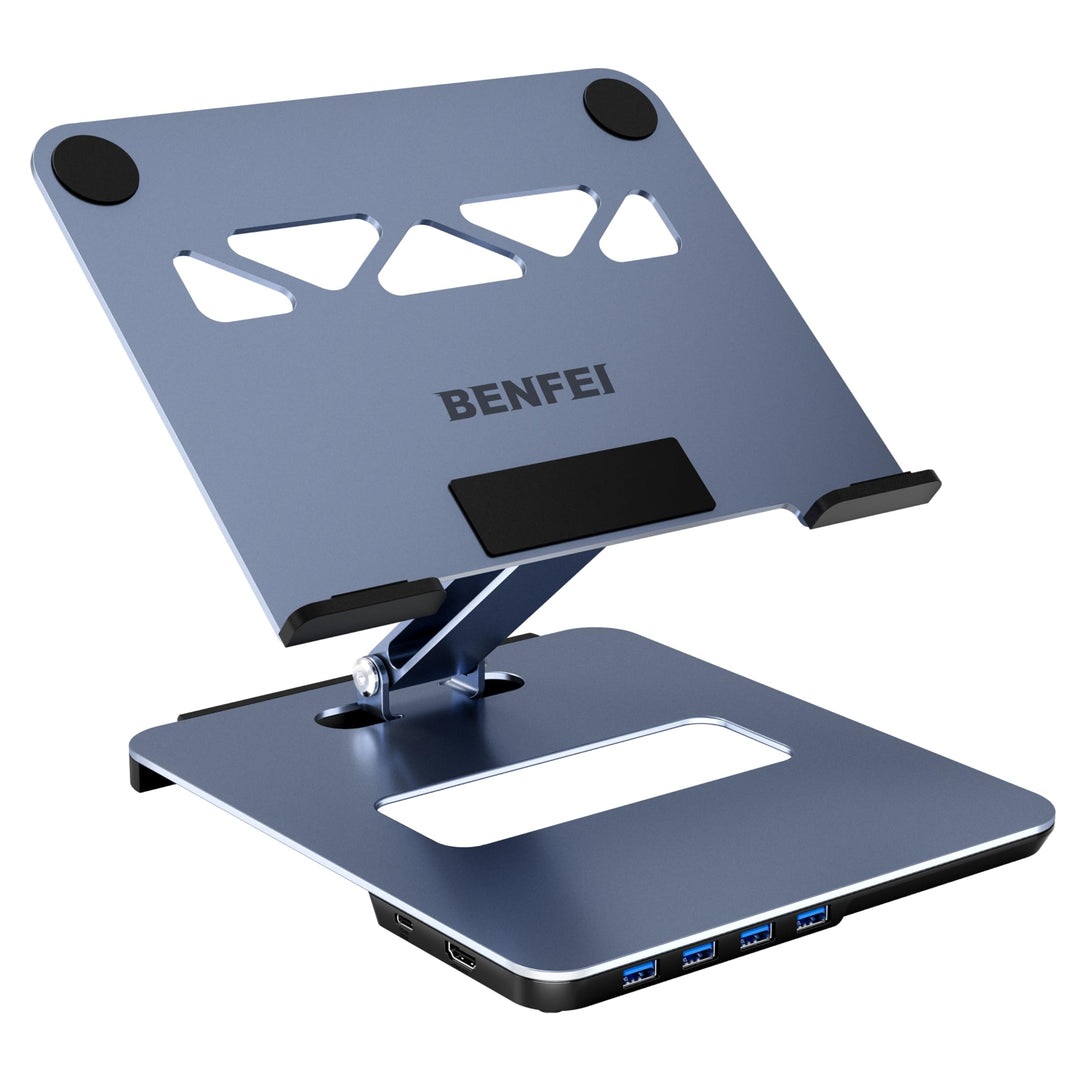BENFEI Aluminium Laptop Ständer mit USB C 6in1 Dockingstation, HDMI 4K@60Hz, 4*USB3.0, 100 PD Kompat