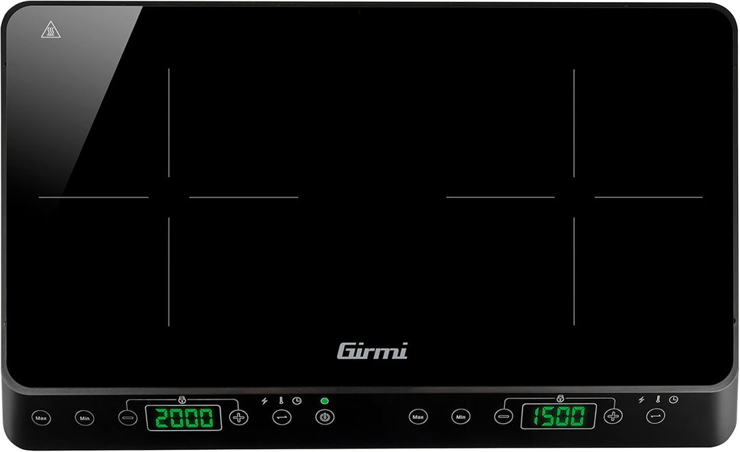 Girmi PI51 Doppel-Induktionsplatte, 3500 Watt, 15 A, Temperaturen von 60 bis 240 °C, Schwarz 3500W,