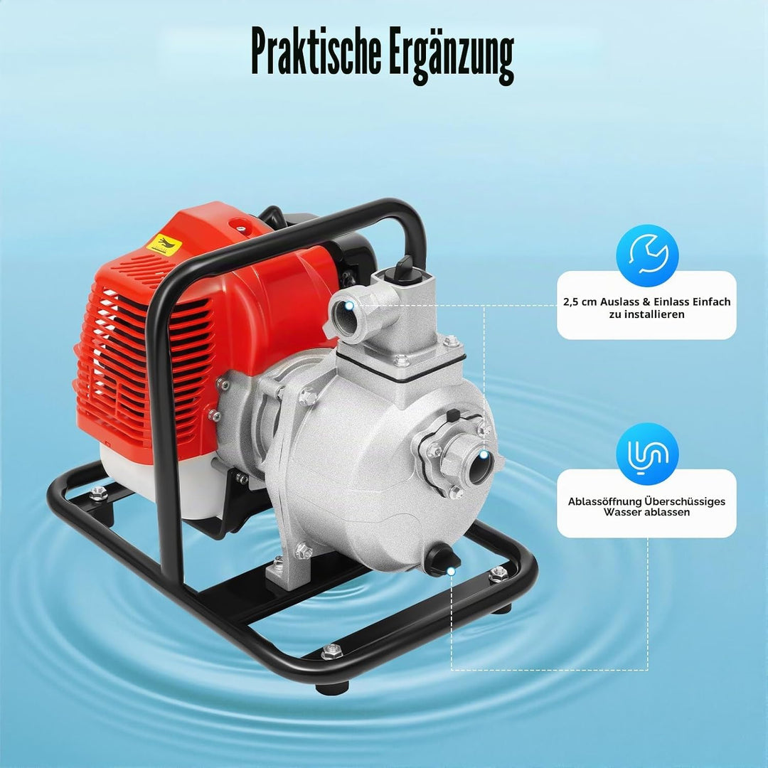 Benzin Wasserpumpe Gartenpumpe Schmutzwasserpumpe 1,25KW/1,7PS 8000 l/h 30m Förderhöhe | 2-Takt-Moto