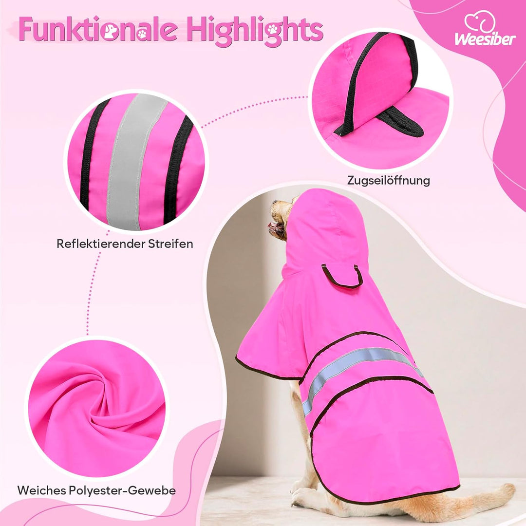 Weesiber Regenmantel Hund - Hunderegenmantel Wasserdicht Regenjacke Hund Reflektierend mit Leinenloc
