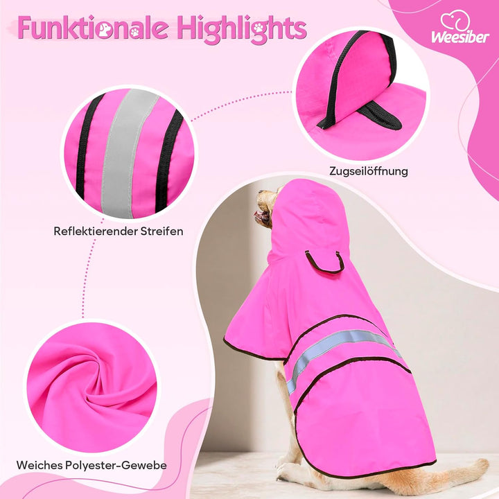 Weesiber Regenmantel Hund - Hunderegenmantel Wasserdicht Regenjacke Hund Reflektierend mit Leinenloc