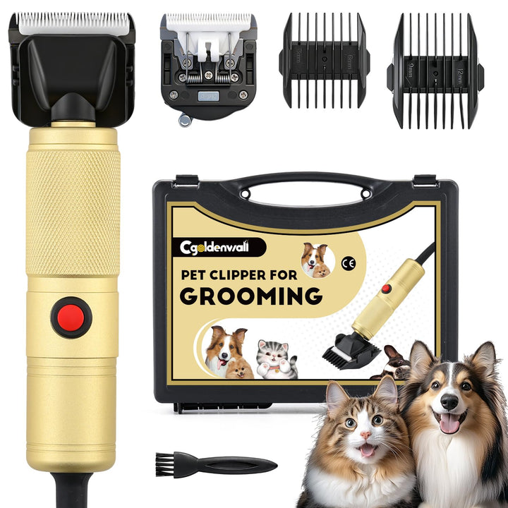 CGOLDENWALL Leise Hundeschermaschine Profi 280W, 2000-6000U/min Stufenlose Geschw.,, Gold