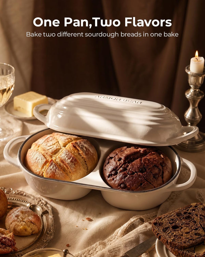 Emaillierter Gusseisen-Brottopf, Doppel-Laib Brotbacktopf mit Deckel, Dutch Oven für Sauerteigbrot,