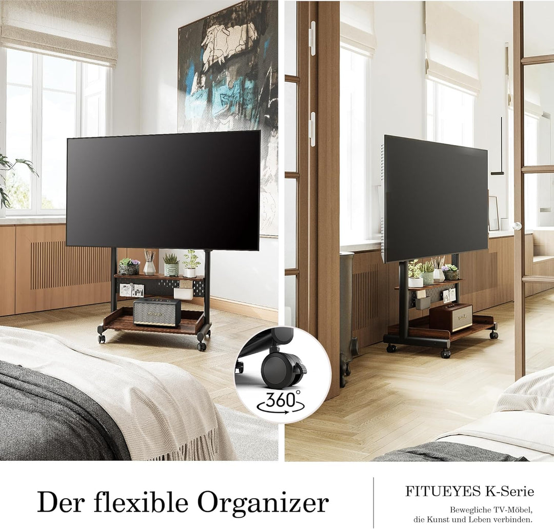 FITUEYES TV Ständer Rollbar Fernsehständer mit Rollen Bodenständer TV Rollwagen für 40-85 Zoll Ferns