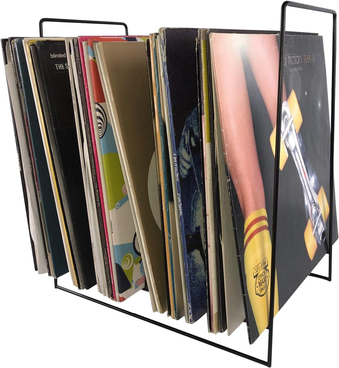 7even Schallplatten Ständer Schwarz XL - LP & 12" Vinyl Aufbewahrung Regal in Black 39cm hoch 12“ Xl