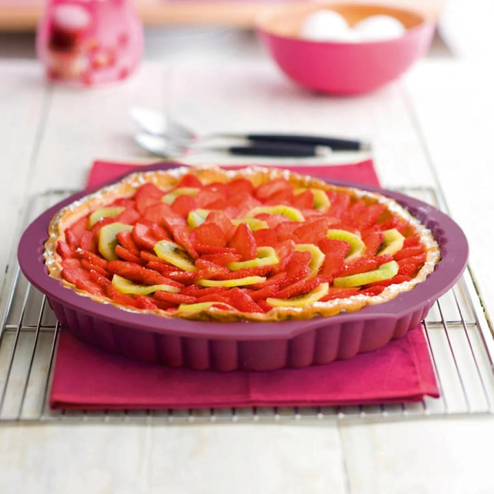 Tupperware Backen Silikonform Kuchen Apfelkuchen Pie lila glatt und gewölbt rund Backform Silikon Gl
