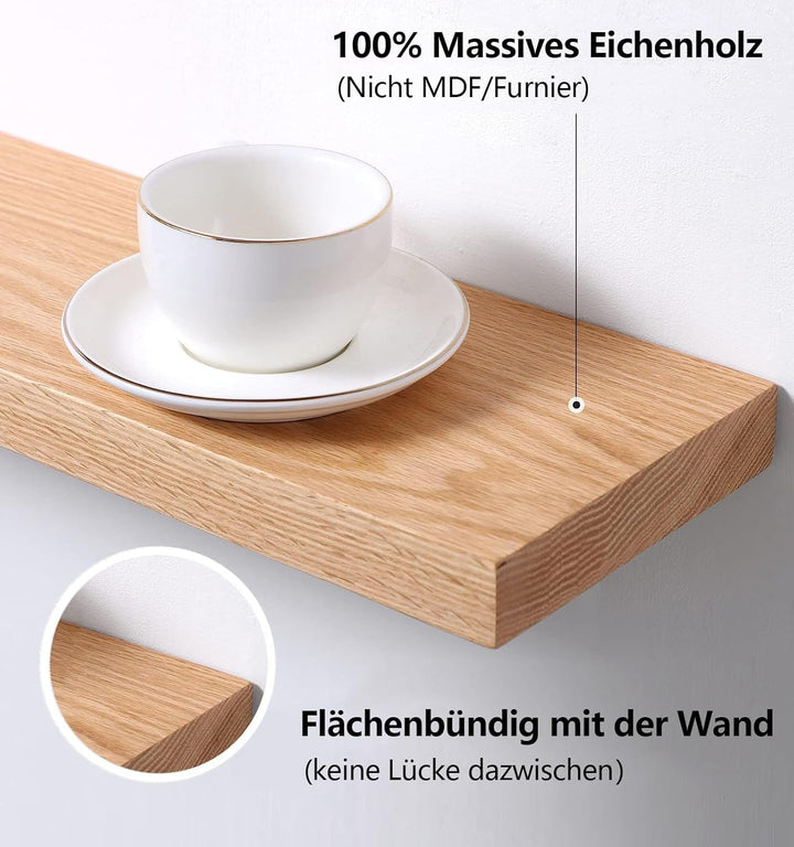 Gieanoo Schweberegal Holz, Wandregal Eiche 30cm 2er Set kleines Regalbrett Eiche Wandboard Gewürzreg