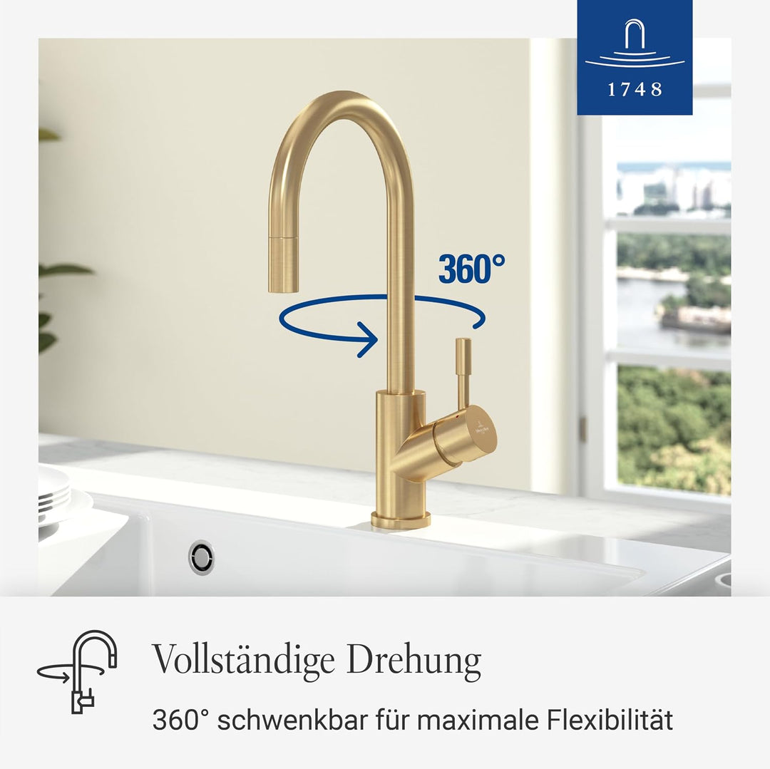 Villeroy &amp; Boch Umbrella Flex | Hochdruck | Einhand-Küchenarmatur mit herausziehbarer Handbrause | G