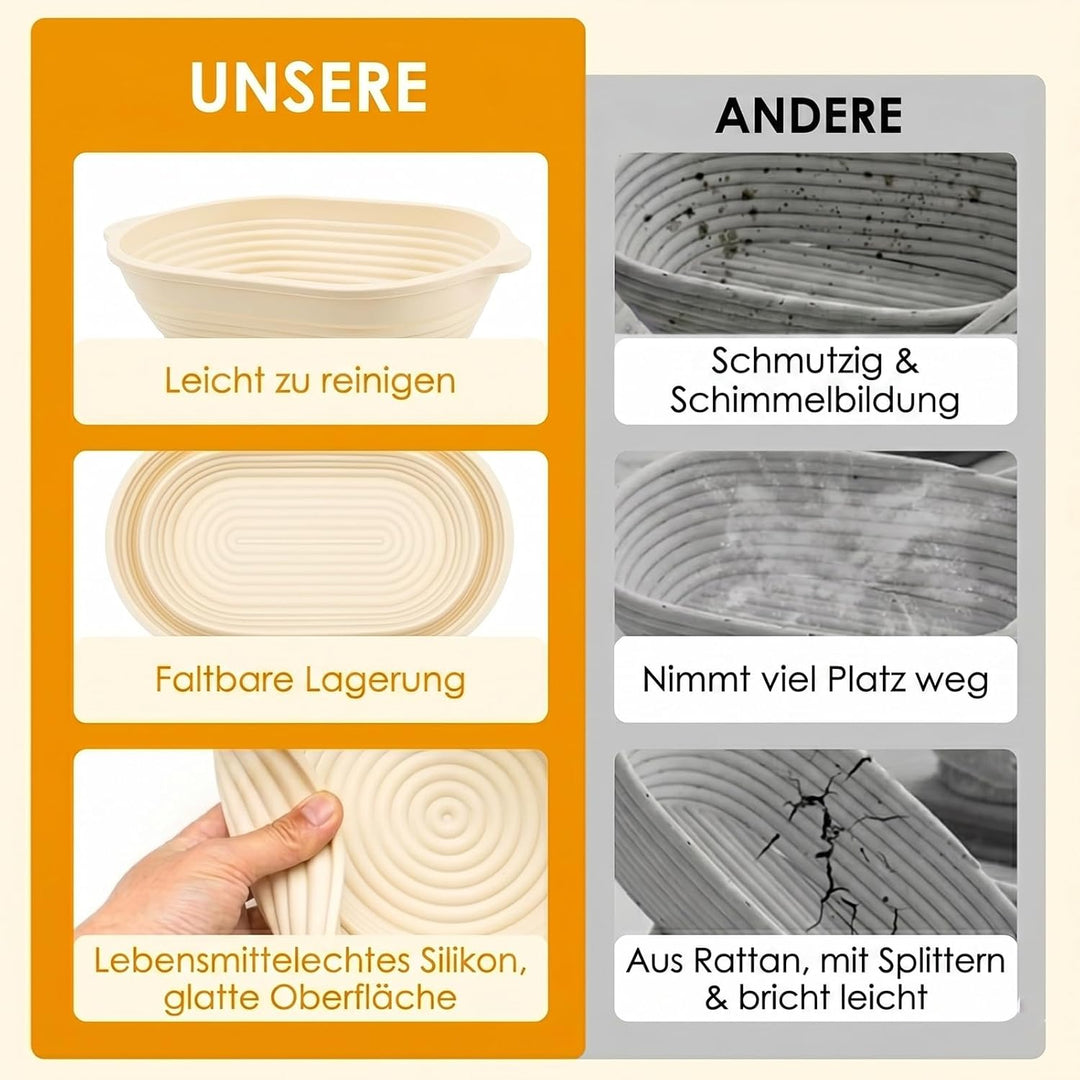 Sauerteig Starter Set, Rund & Oval Gärkörbchen mit Komplettem Brotback-Set, Glas für Sauerteigstarte