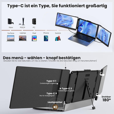 SMISEACOW Tragbarer Monitor S2 – Mobile Laptop Bildschirm Erweiterung 14 Zoll FHD 1080P Portable Mon