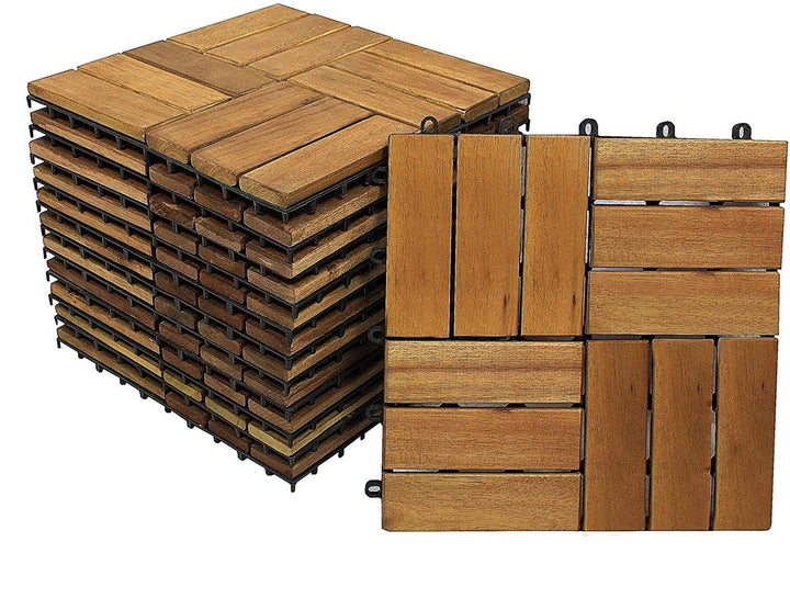 33er Spar-Set Holzfliese 02 für 3 m², Terrassenfliese aus Akazien-Holz, Fliese mit 12 Latten für Gar