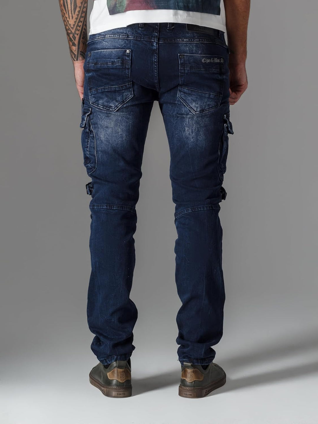 Cipo & Baxx Herren Cargohose | Biker Streetwear Denim | Cargotaschen, Reissverschluss Detail, Stretc
