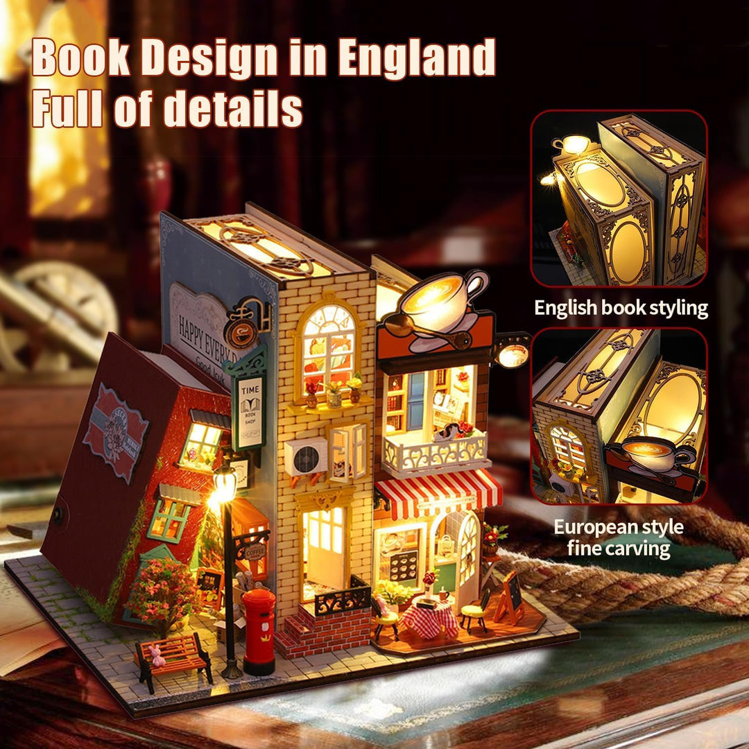 CRIOLPO Book Nook Kit-DIY Puppenhaus Holz Miniatur Haus Kit, Buch Ecke Miniatur Kit für Erwachsene T