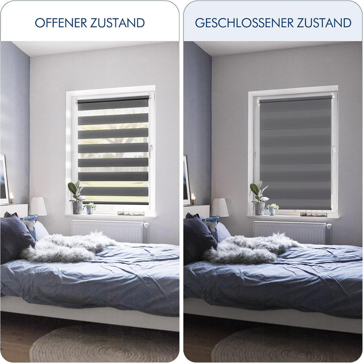 SBARTAR Doppelrollo Klemmfix Rollos für Fenster ohne Bohren & zum Bohren (Anthrazit 90 x 130cm) Duo
